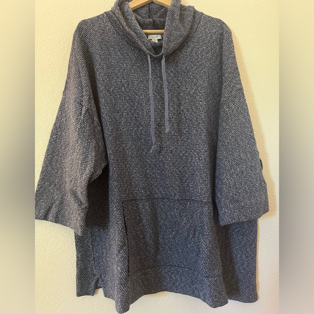 Pure Jill (J. Jill) Ladies XL Blue Cowl Neck Kimono Sleeve Kangaroo pocket Top‎